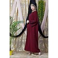 Embroidered abaya with Butterfly sleeves- Maroon